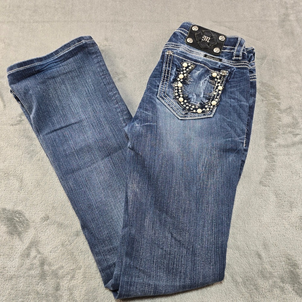 Miss Me Bootcut Jeans Womens‎ 27 Blue Pearl Rhinestone Horseshoe Y2K Western